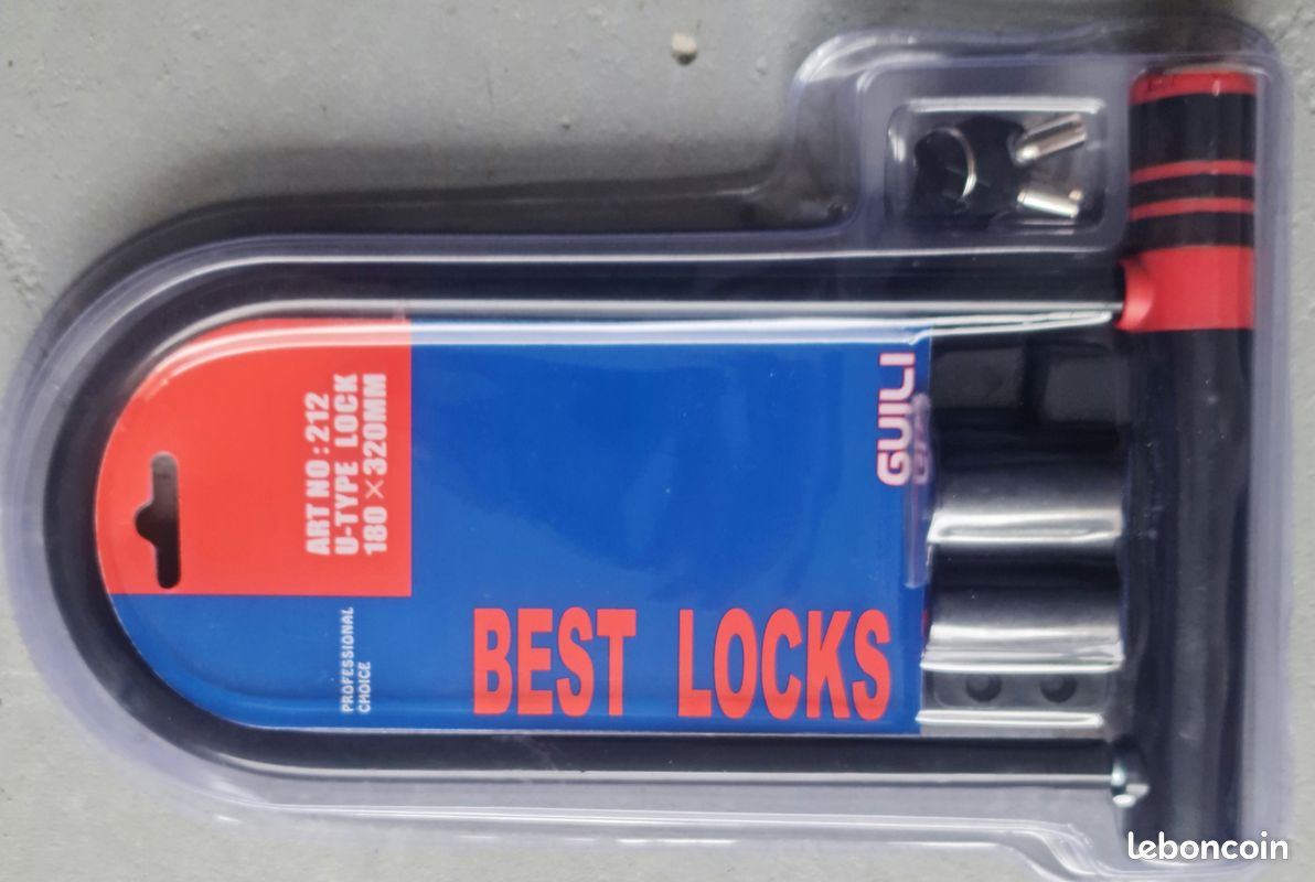 Antivol Vélo U Lock En Métal Noir, Sécurisé, 2 Clés Fournies, Dimensions 320x180mm