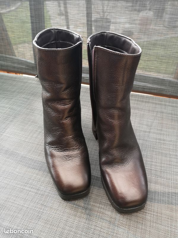 Bottes PAIRE & IMPAIRE — Cuir Marron Foncé — Taille 38 — Occasion (vintage)