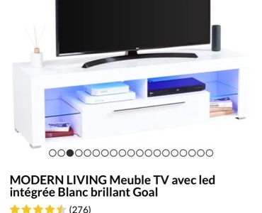 Meuble TV avec led intégrée MODERN LIVING Blanc brillant Goal