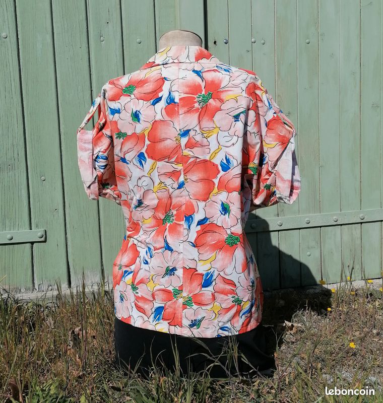 Manches Courtes Chemise Grosses Fleurs Femme Chemisier Noir Et