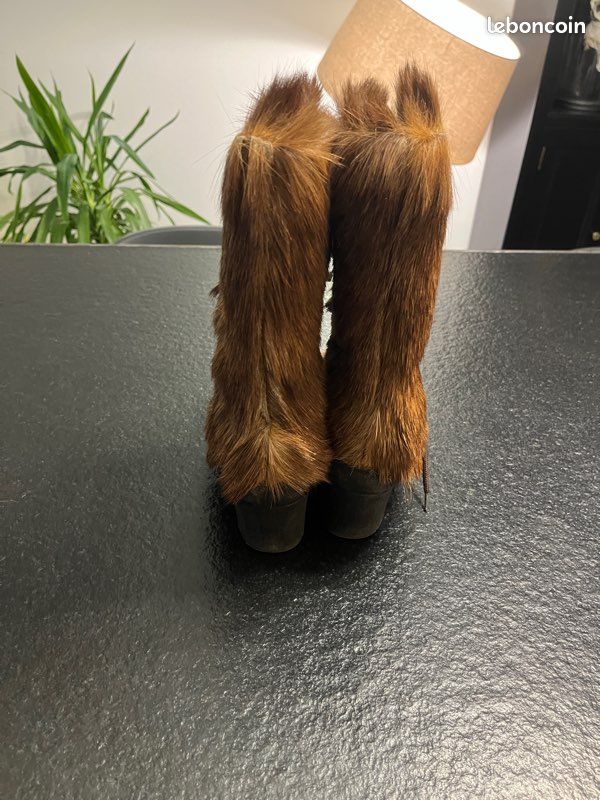 Bottines Phil Perray En Daim Camel Et Moucheté - Taille 39 - Style Cowboy Pointu - Occasion TBE