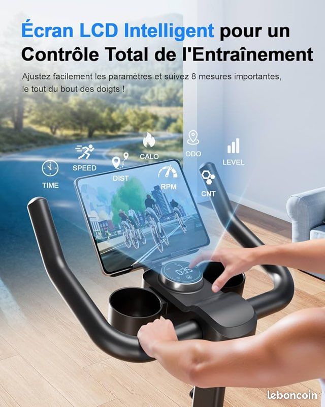 CopantVélo Stationnaire pour La Maison avec Écran LCD et Application,Vélo d'Exercice d'Intérieur avec Résistance Magnétique Réglable,Capacité de Poids de 136 kg
