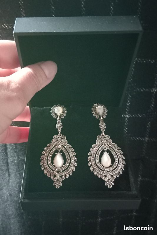 Boucles oreilles Art Déco Argent choix pierres semi-précieuses