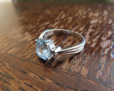 Bague Ancienne Argent Avec Topaze Bleue Et Marcassite - Taille 54 - Années 1940/50 - Occasion