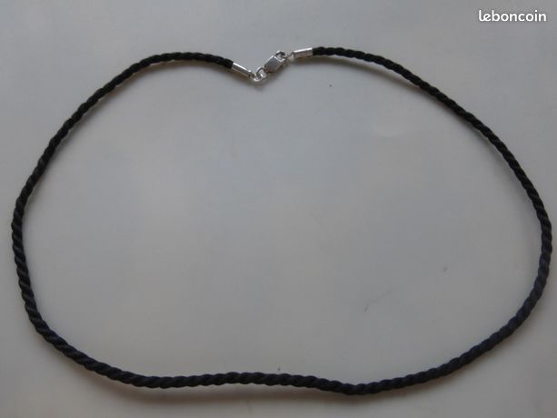 Cordon De Lunettes Tour De Cou En Soie Noir - Embouts En Argent 925 Massif Poinçonné - 41cm