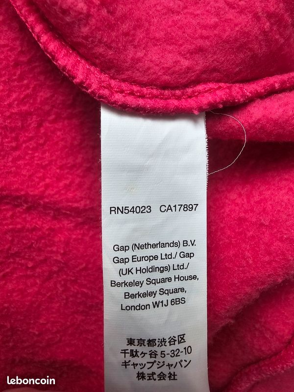Sweat Zippé Gap Fille 8 Ans – Rouge Intégral Avec Capuche – Occasion état Neuf