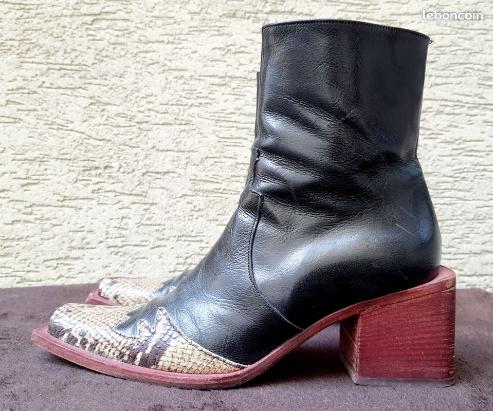Bottines cuir noir et imitation croco- 38 (image 5)