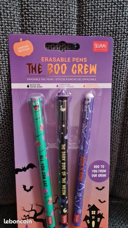 Stylos Effaçables Legami - The Boo Crew Halloween 2025 - Encre Thermosensible Noire, Violette, Orange - Lot De 3