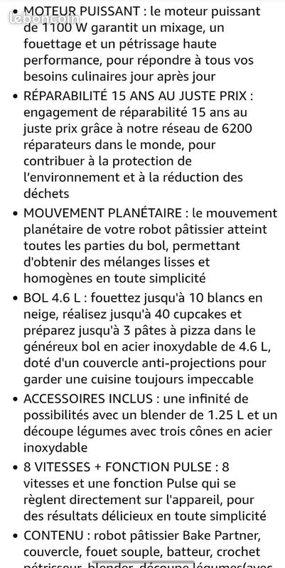 Robot moulinex neuf 1100WMoulinex Bake Partner, Robot pâtissier, Puissance 1100 W, Bol inox 4,6L, Batteur, Fouet, Pétrin, Blender, Découpe-légumes, Résultat homogène, Noir, QA522810 (image 10)