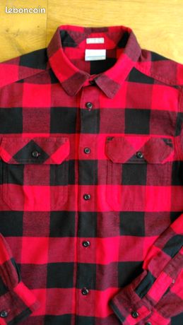 Chemise Columbia En Flanelle Bleu à Carreaux – Manches Longues, Boutonnée, Coupe Régulière, Homme XXL