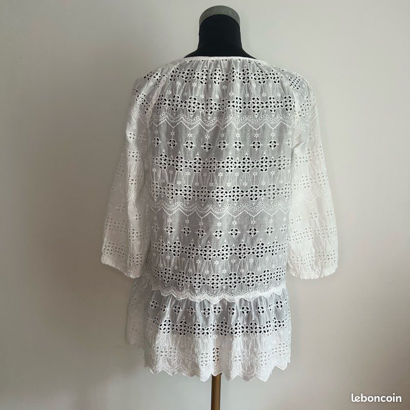 Blouse broderie anglaise blanche volant bas Gérard Darel T38 (image 2)