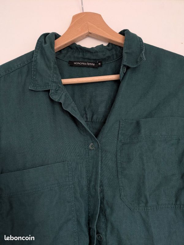 Robe monoprix 100% lin taille 38 M vert forêt (image 2)