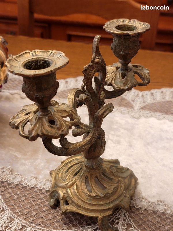 Chandelier Antique en Bronze ,Bougeoir 2 Branches (image 1)