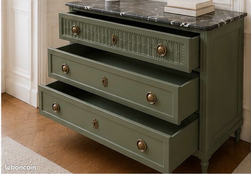 Commode ancienne style Louis XVI, commode verte (image 3)