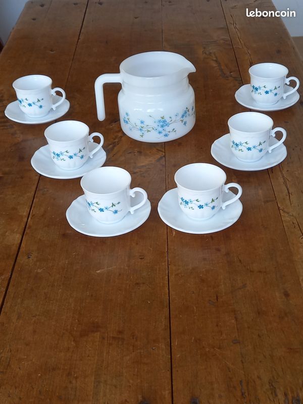 Lot De 2 Grandes Tasses à Thé Arcopal Vintage Bleues - Motif Myosotis Véronica