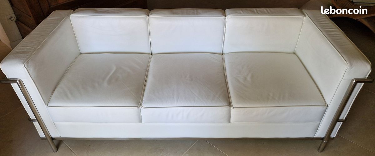 2 canapé cuir blanc LC2 le Corbusier (image 1)