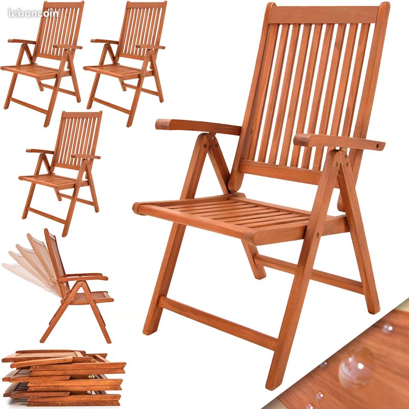 Lot 4 Chaises Pliantes Eucalyptus - Rangement Compact (image 1)