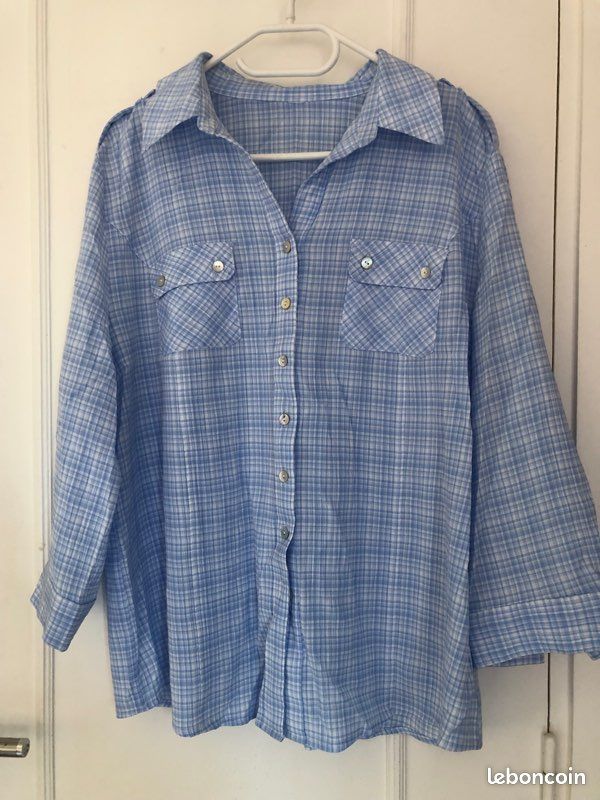 Chemisier Tunique Femme Talia Benson - 100% Lin Bleu - Taille M - Neuf Avec Étiquettes