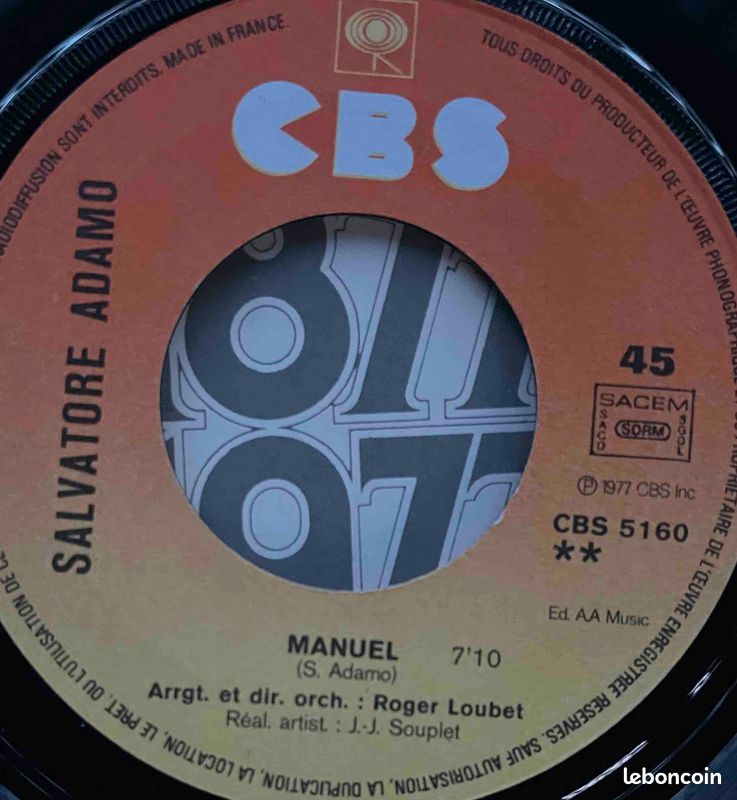 ♥🎼 45t 🇮🇹🇧🇪 Adamo (Si tu étais / Manuel) ✷ 1977 eo (image 4)