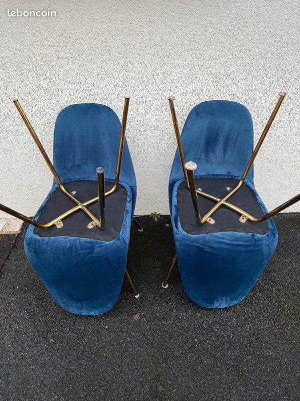 Chaises Made.com Design - Bleues Et Grises, Piétement Doré - Occasion (lot ?)