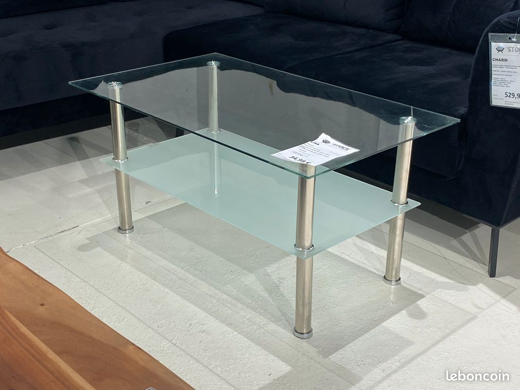 Table Basse Verre Et Métal Chromé - Design Simple, Pieds Chromés - Occasion