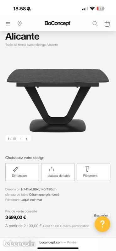Pied de table Alicante noir BoConcept Faire proposition (image 11)