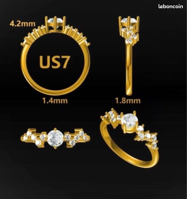 Bague En Or Jaune 14k Avec Diamants Synthétiques 0,86ct - Taille 54 - Parfaite Pour Un Cadeau élégant