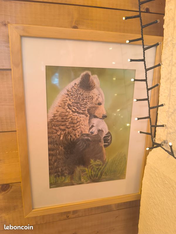Tableau Décoratif Ours - Cadre 40x40 Cm, Vintage Sans Marque - Occasion En Bon état