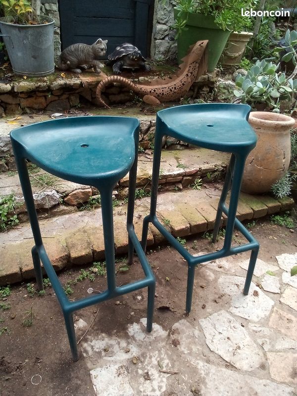 Lot de deux tabourets de bar peint couleur bleu canard haut 75cm (image 1)