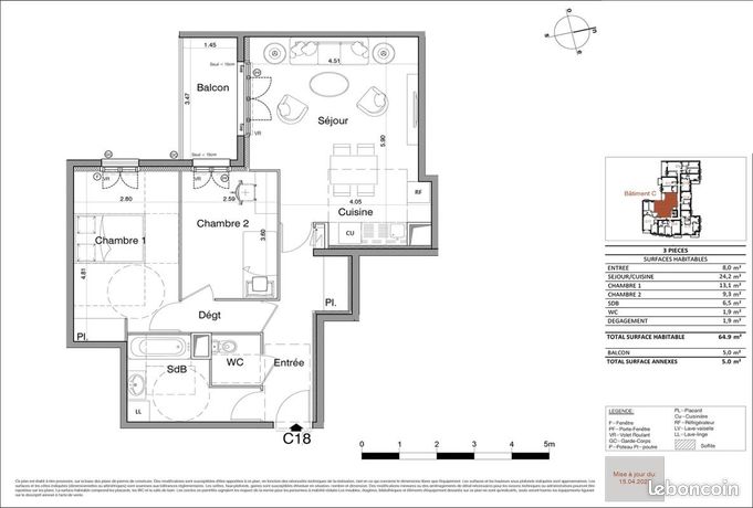 Appartement a louer franconville - 3 pièce(s) - 64 m2 - Surfyn