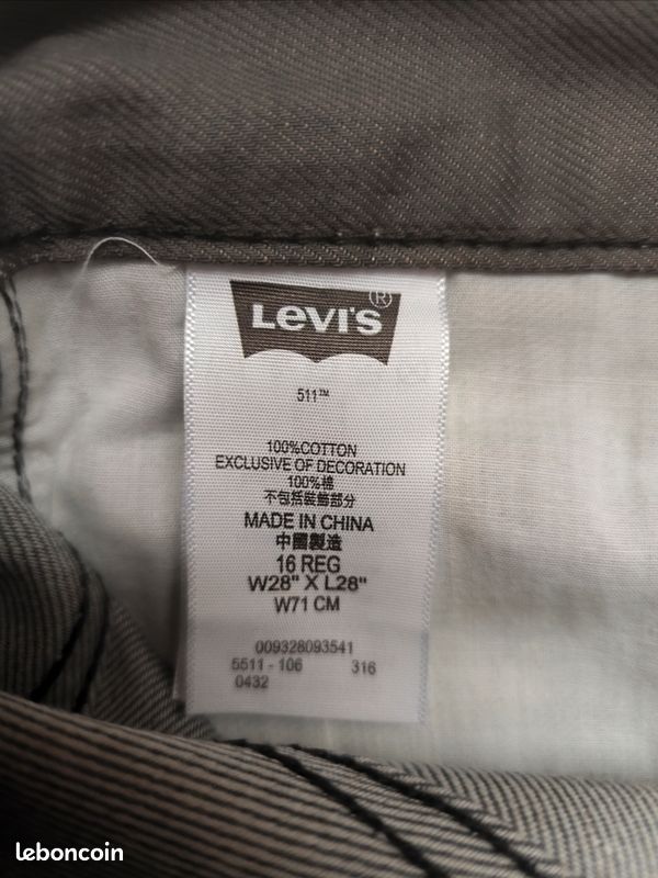 Jean Levi's 511 Slim Stretch - Taille 30x32, Couleur Ardoise Grise, Neuf Avec étiquettes