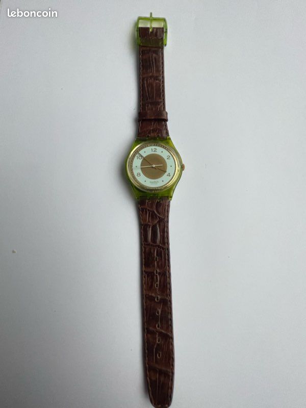 Montre Swatch gent vintage neuve jamais portée, bracelet cuir façon croco, (image 2)