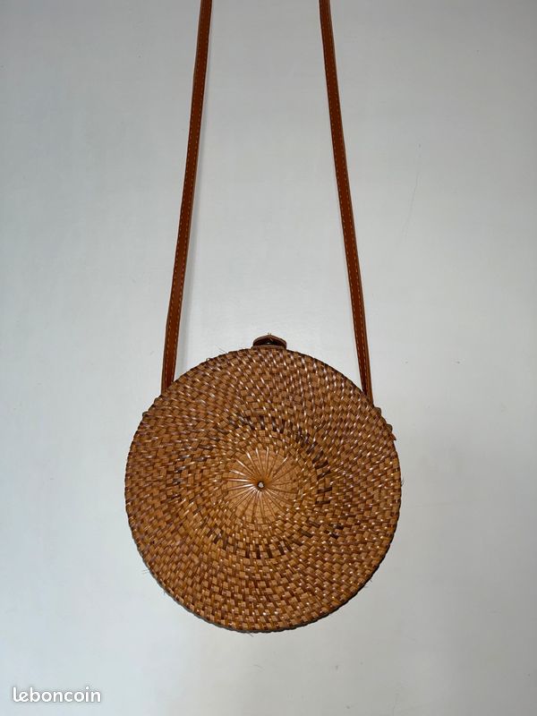 Petit Sac Bandoulière Rond En Rotin - Marron, Occasion