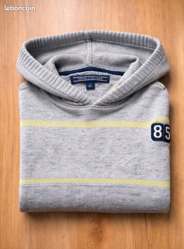 pull tricot à rayures enfant gris foncé