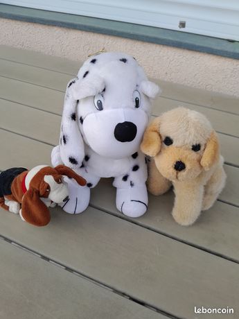 Lots De 3 Peluches Chiens Anciennes – Carton Bouilli, Vers 1950, Vintage