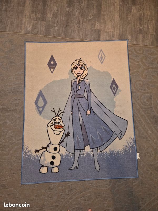 Tapis Enfant La Reine Des Neiges (Frozen) - Dimensions 133 X 95 Cm - Polyamide Bleu - Certifié EN-71