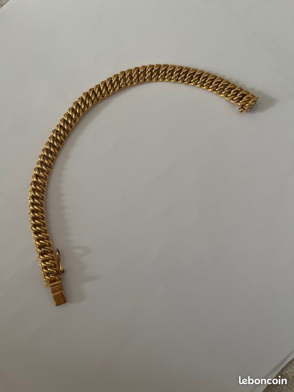 Bracelet Vintage Murat Plaqué Or 18 Carats - Gourmette Maille Américaine - Occasion - Pierre