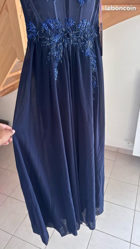 Robe Marine Soieblu Taille L - Robe Courte A-line à Sequins Motif Aztèque