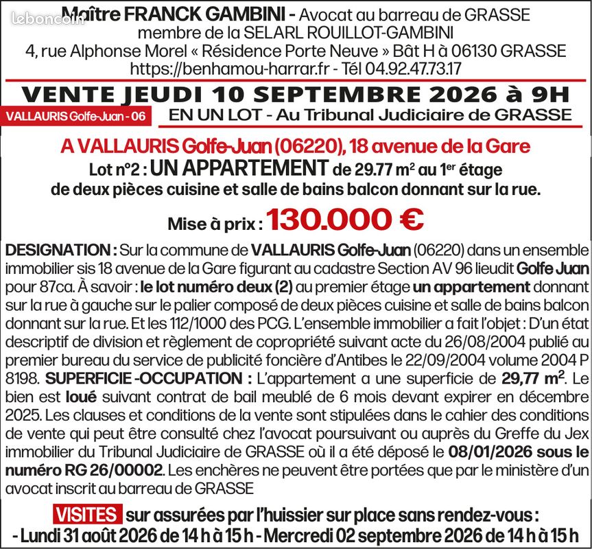 Appartement 2 pièces 30 m² · à Vallauris · 29,8 m² · 130 000 €