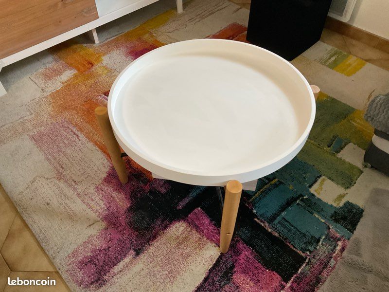 Table, ronde de Salon, naturel, plateau blanc (image 7)