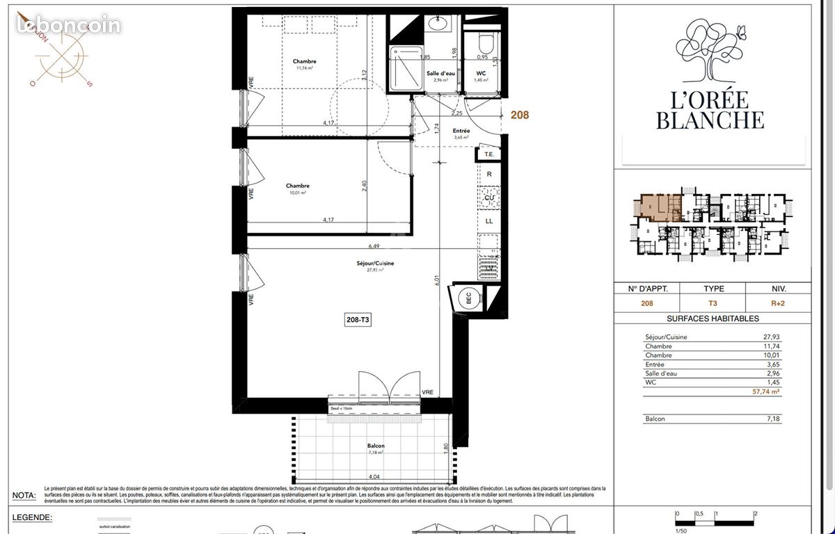 Appartement 3 pièces 58 m² · à Chambray-lès-Tours · 58 m² · 218 000 €