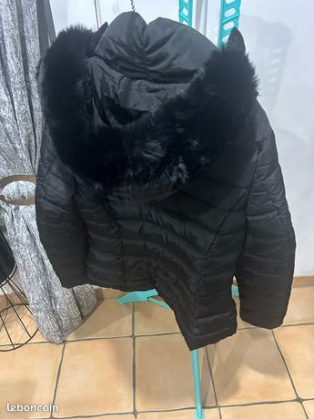 Manteau De Soirée Noir En Fausse Fourrure INTRIGUE - Taille 16 - Vintage - Occasion Très Bon état