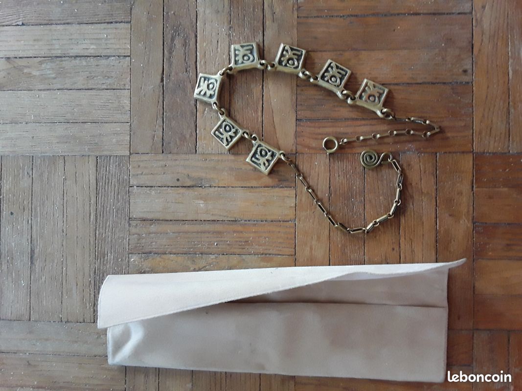 Collier Long Vintage Signé M.BUFFET - Couleur Bronze - Très Bon état - Bijou Ancien