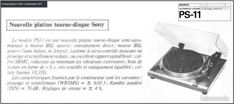 Platine Vinyle Vintage Sony PS-11 - Entraînement Direct - Fabriquée Au Japon