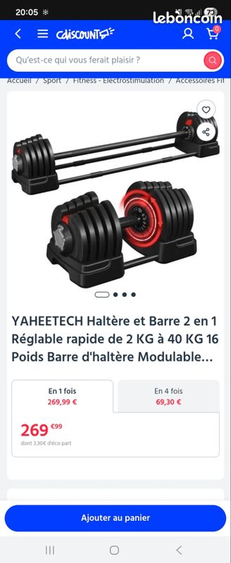 Kit Haltères 2 En 1 Yaheetech – 20 Kg Réglables – Barre + 12 Disques + Colliers Double Verrou – Muscu Maison
