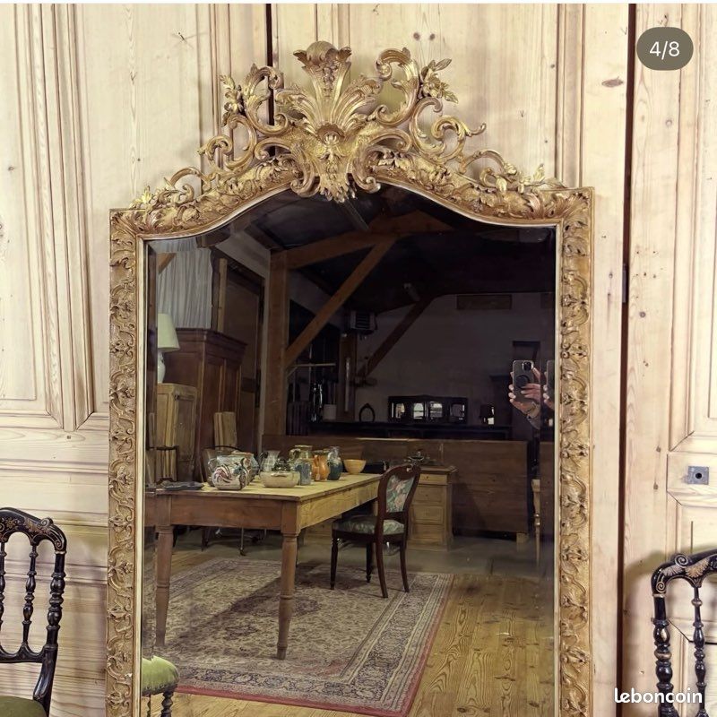 Grand miroir doré ancien style Louis XV époque 19 eme (image 4)