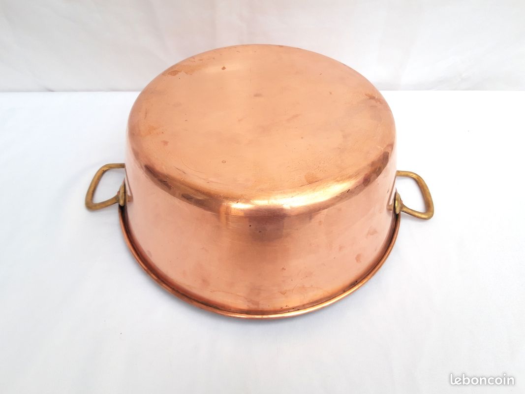 Bassine à Confiture En Cuivre Martelé - Diamètre 37 Cm - Poignées Laiton