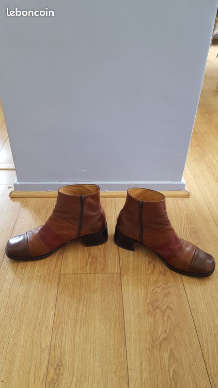 Boots bottines cuir marron bicolore 39 (image 2)