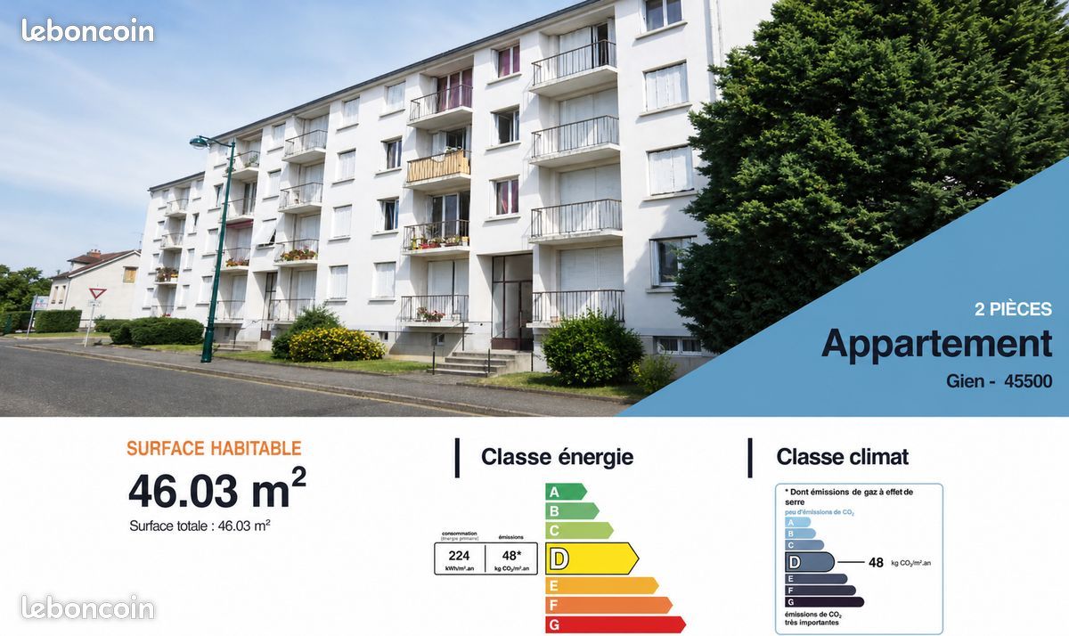 Appartement 2 pièces 46 m² · à Gien · 46 m² · 56 000 €