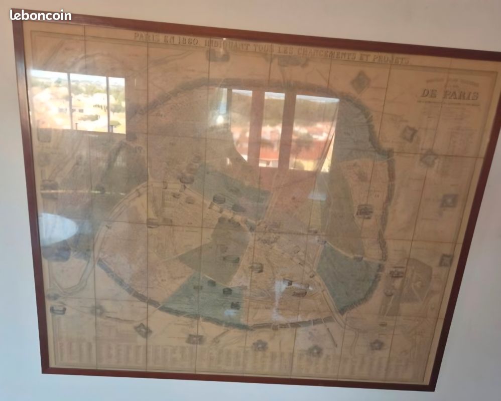Cadre plan original de paris 1860 indiquant tout les changement et projets (image 3)
